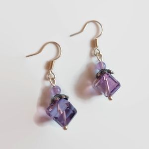 5/$20 - Purple Crystal Cube Drop Earrings